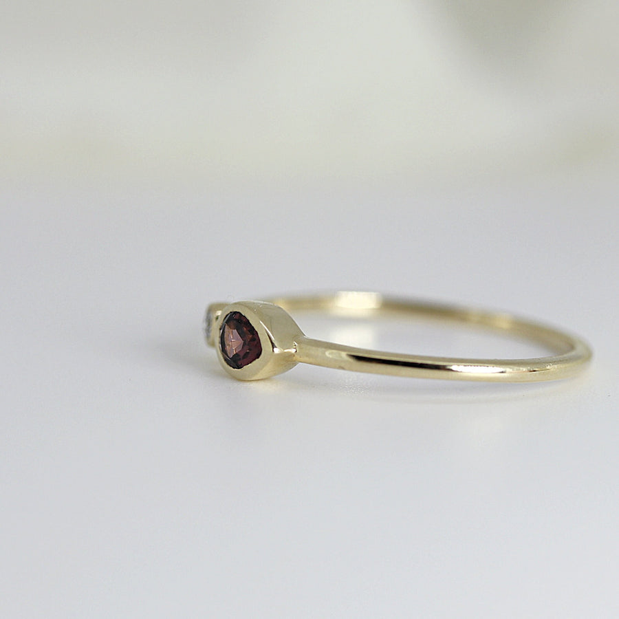 Dual Stone Ring 14k Gold, Diamond and Hot Pink Pear Tourmaline Ring, Double Stone Ring, Mothers Ring, Valentine Gift