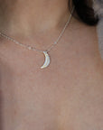 Diamond Crescent Moon Necklace Sterling Silver