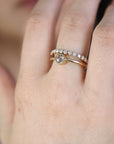Shared Prong Diamond Wedding Band, 14k Solid Gold Floating Diamond Ring
