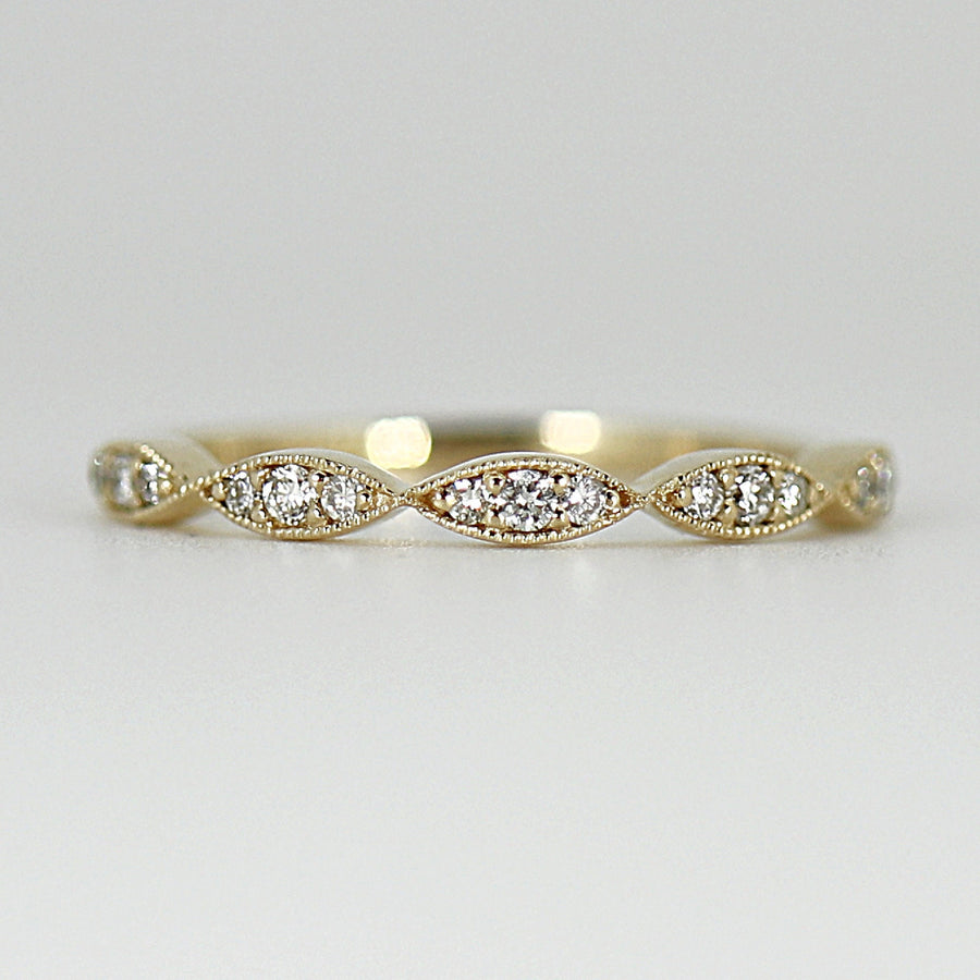Art Deco Diamond Wedding Band, 14k Solid Gold Milgrain Diamond Ring, Marquise Shaped Diamond Eternity Wedding Band, Vintage Wedding Band
