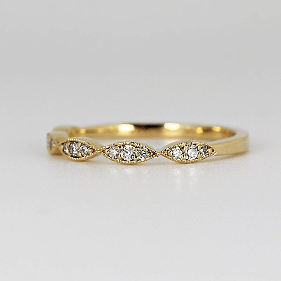 Art Deco Diamond Wedding Band, 14k Solid Gold Milgrain Diamond Ring, Marquise Shaped Diamond Eternity Wedding Band, Vintage Wedding Band