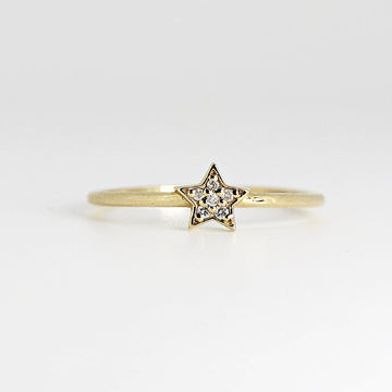 Genuine Diamond Star Ring, Star Ring in 14k Gold, Diamond Star Band, Natural Diamonds Stacking Ring