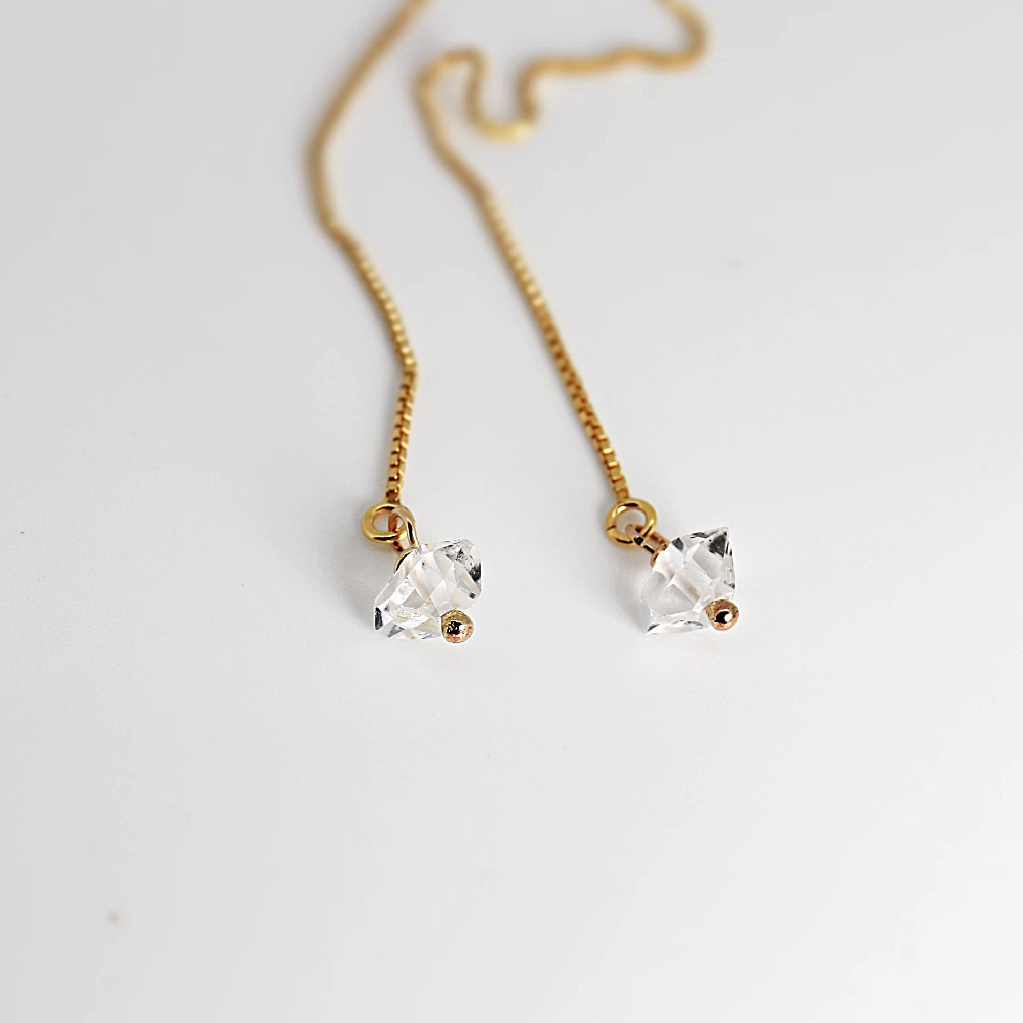 Herkimer Diamond Earrings Threader, Herkimer Dimond Threader Earrings, Gold Threader Earrings, Sterling Silver Ear Threaders, Thread Earring