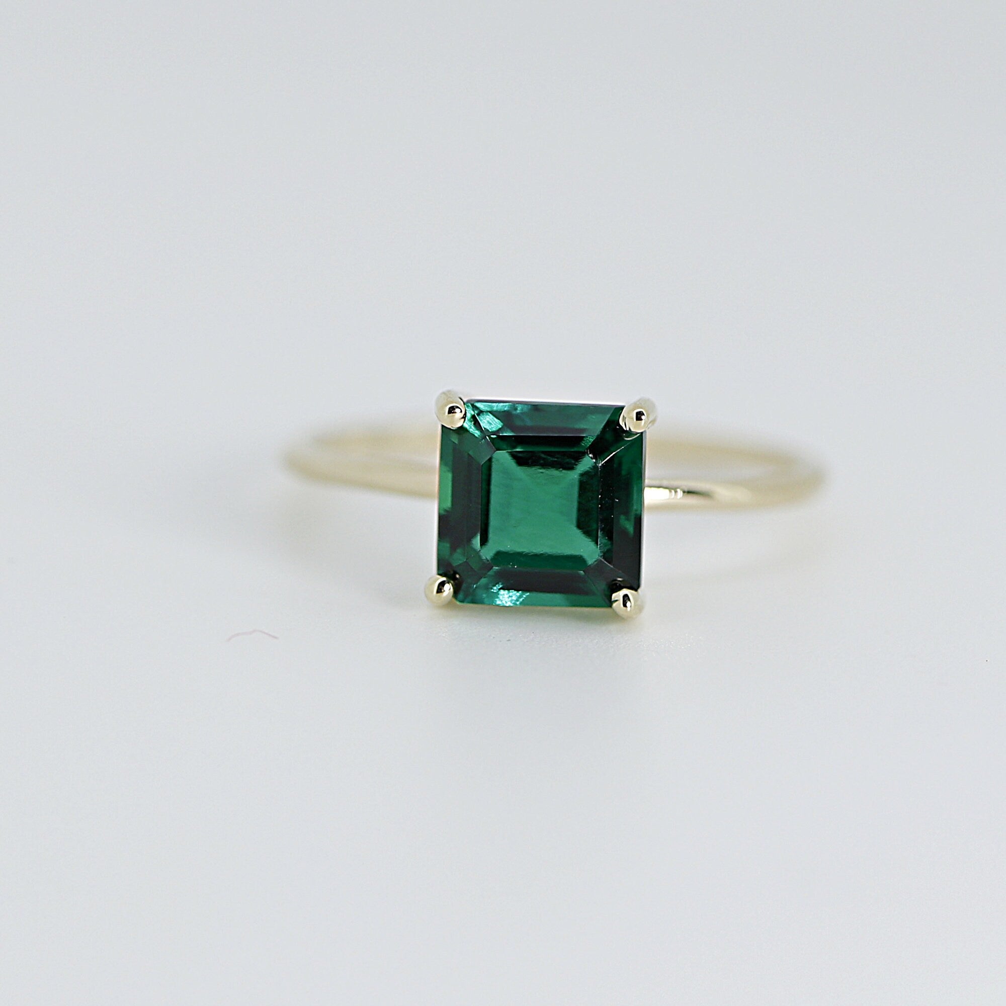 Asscher Cut Emerald Ring, 14k Solid Gold Emerald Ring