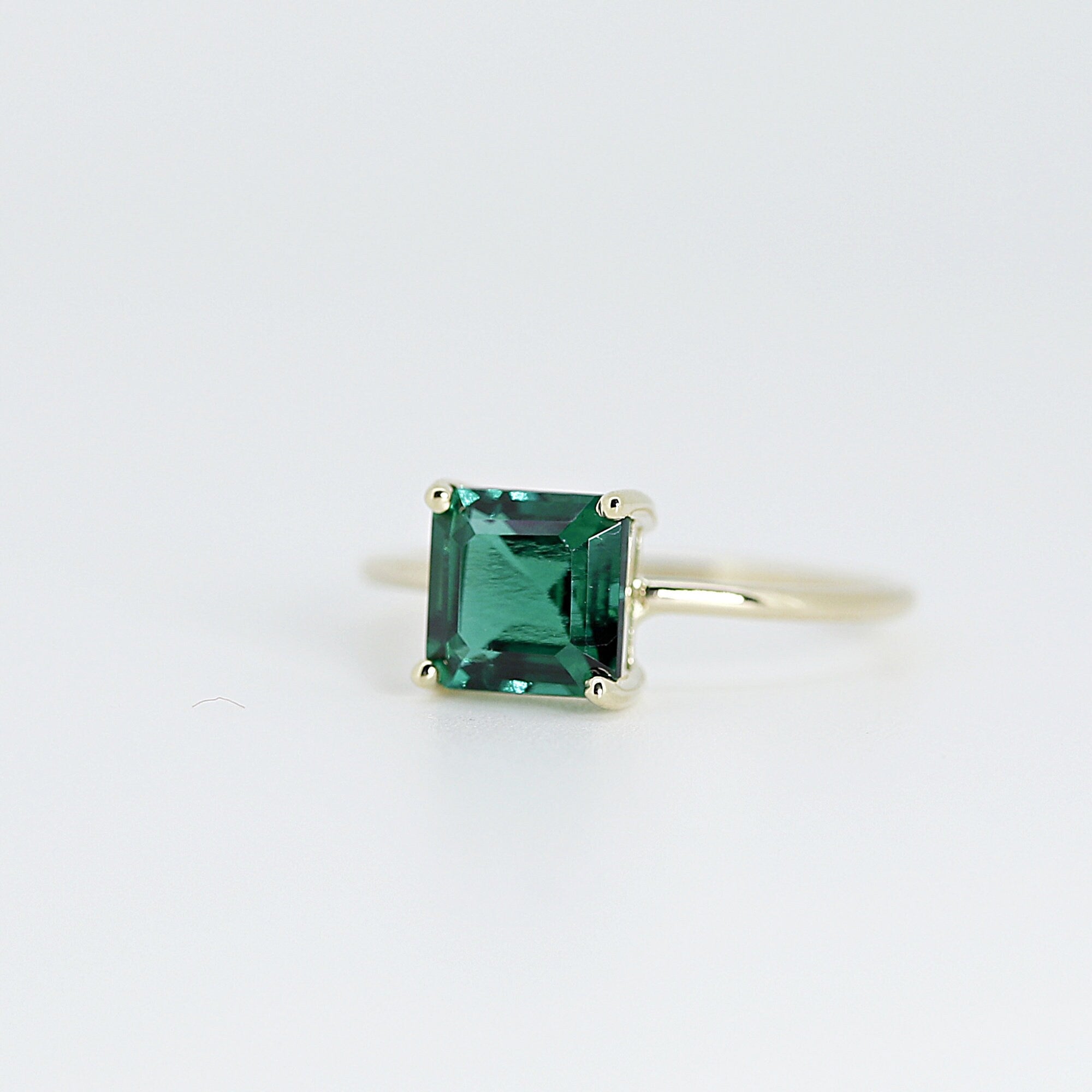 Asscher Cut Emerald Ring, 14k Solid Gold Emerald Ring