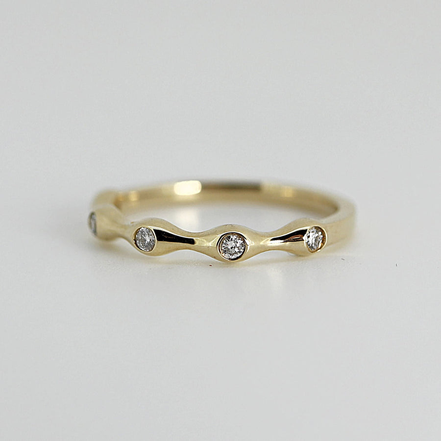 5 Diamond Wedding Band, 14k Yellow Gold Stackable Ring