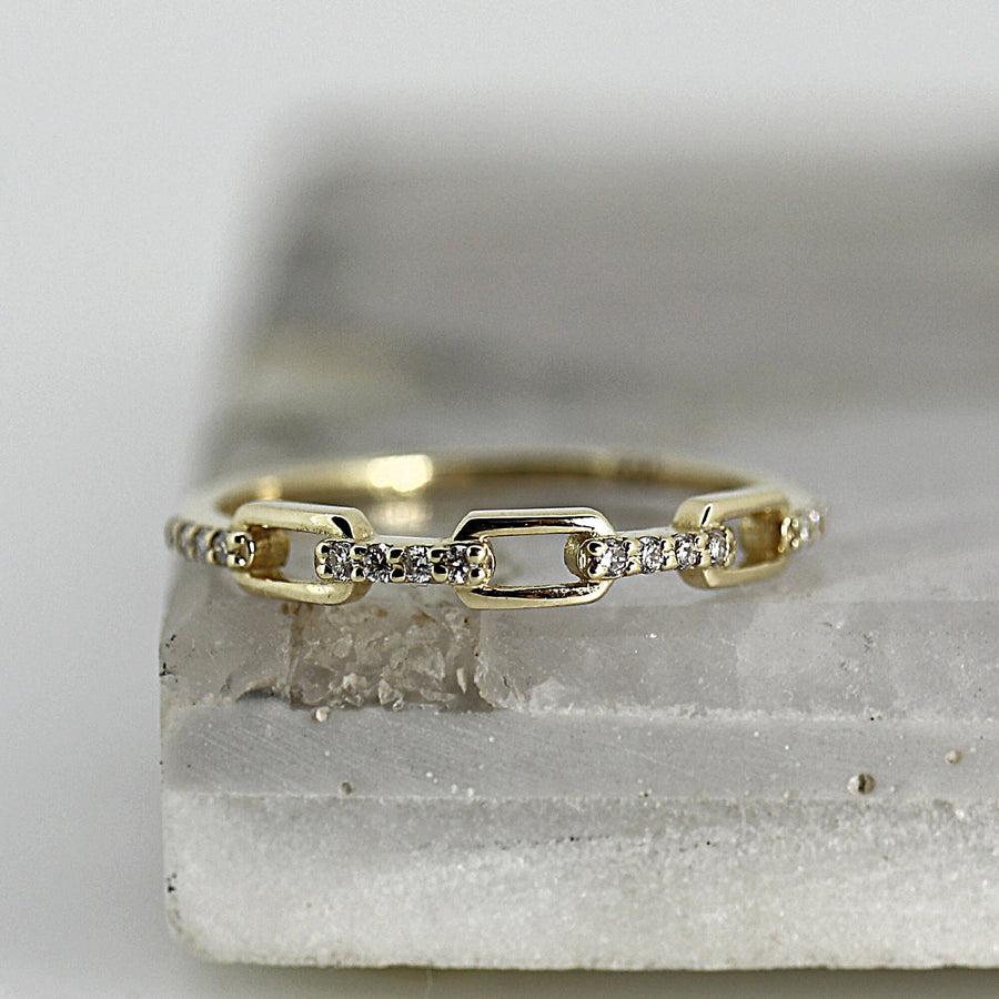 Diamond Chain Ring, Link Ring, Rectangular Chain Link Ring