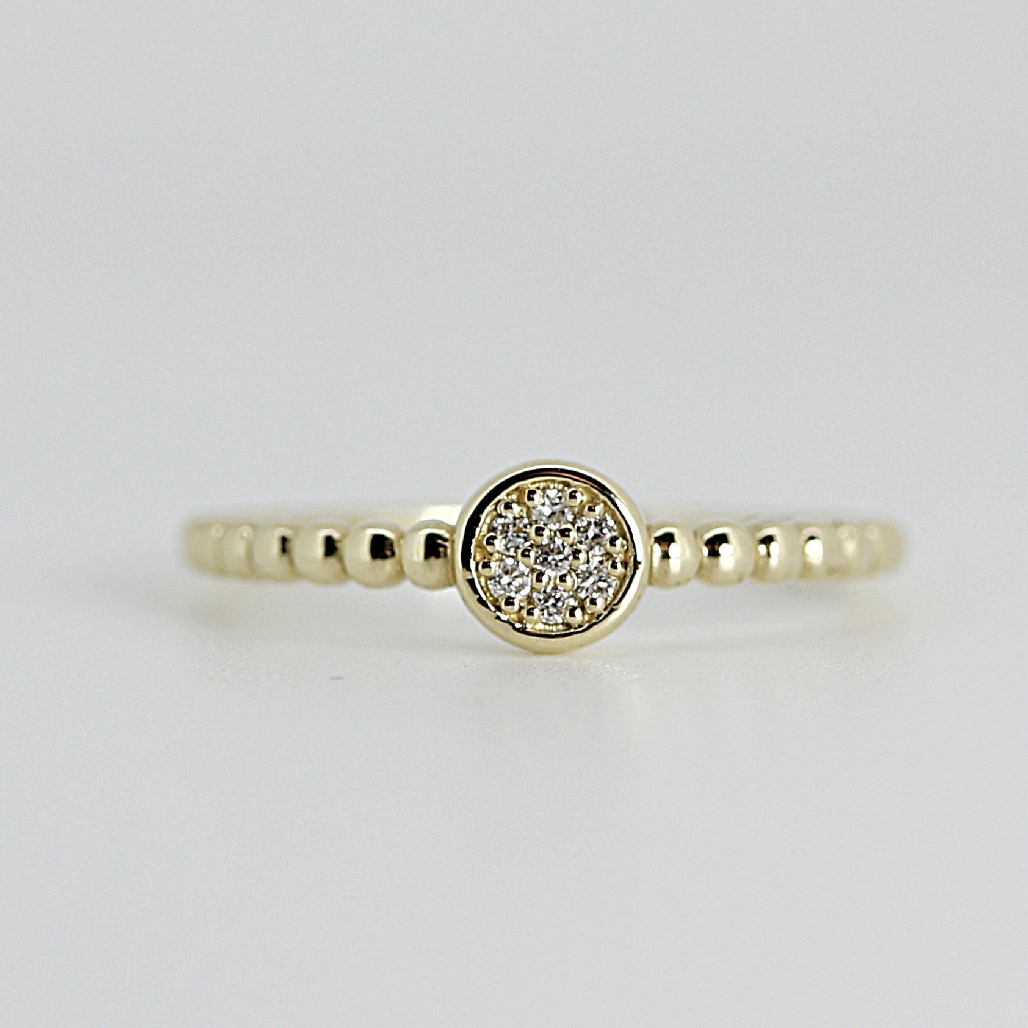 Diamond Disc Ring, 14k Solid Gold Pave Diamond Ring