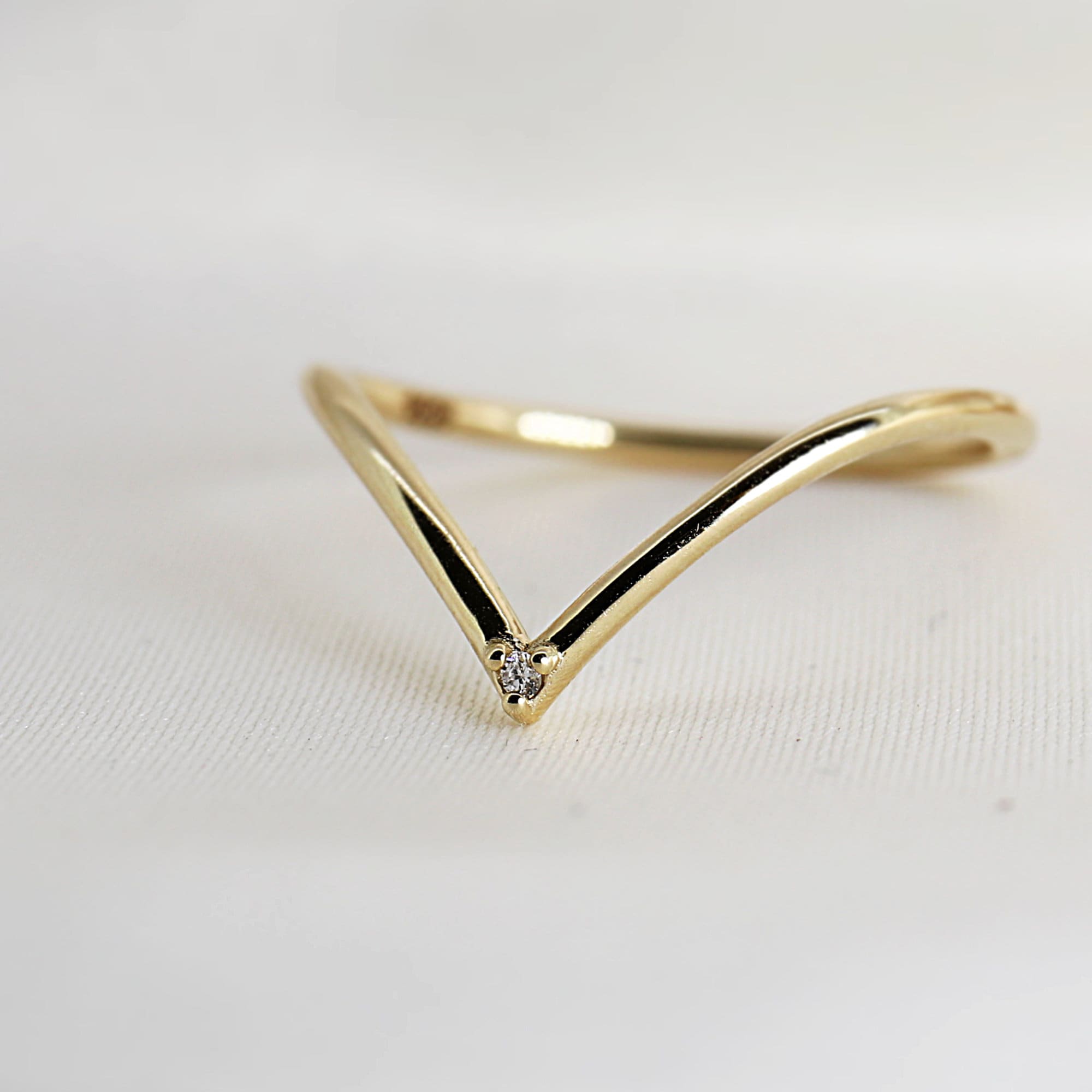 Big V Diamond Wedding Band, 14k Gold Chevron Ring