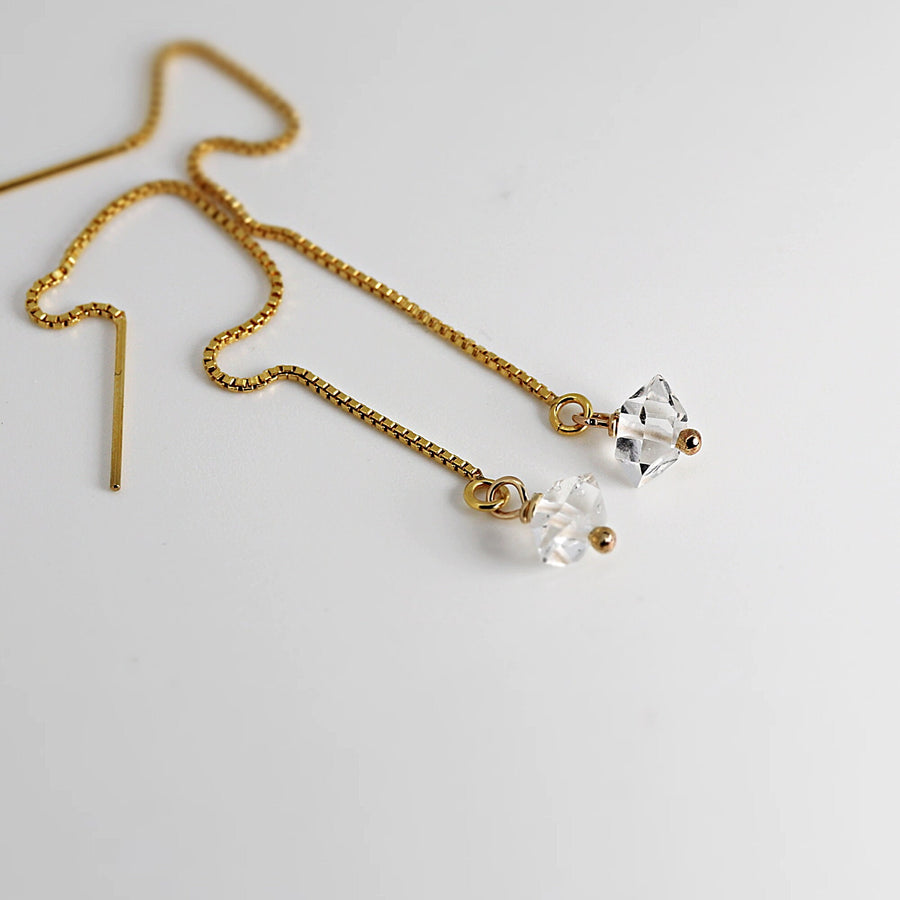 Herkimer Diamond Earrings Threader, Herkimer Dimond Threader Earrings, Gold Threader Earrings, Sterling Silver Ear Threaders, Thread Earring