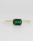 East West Emerald Ring, 14k Solid Gold Emerald Cut Emerald Ring