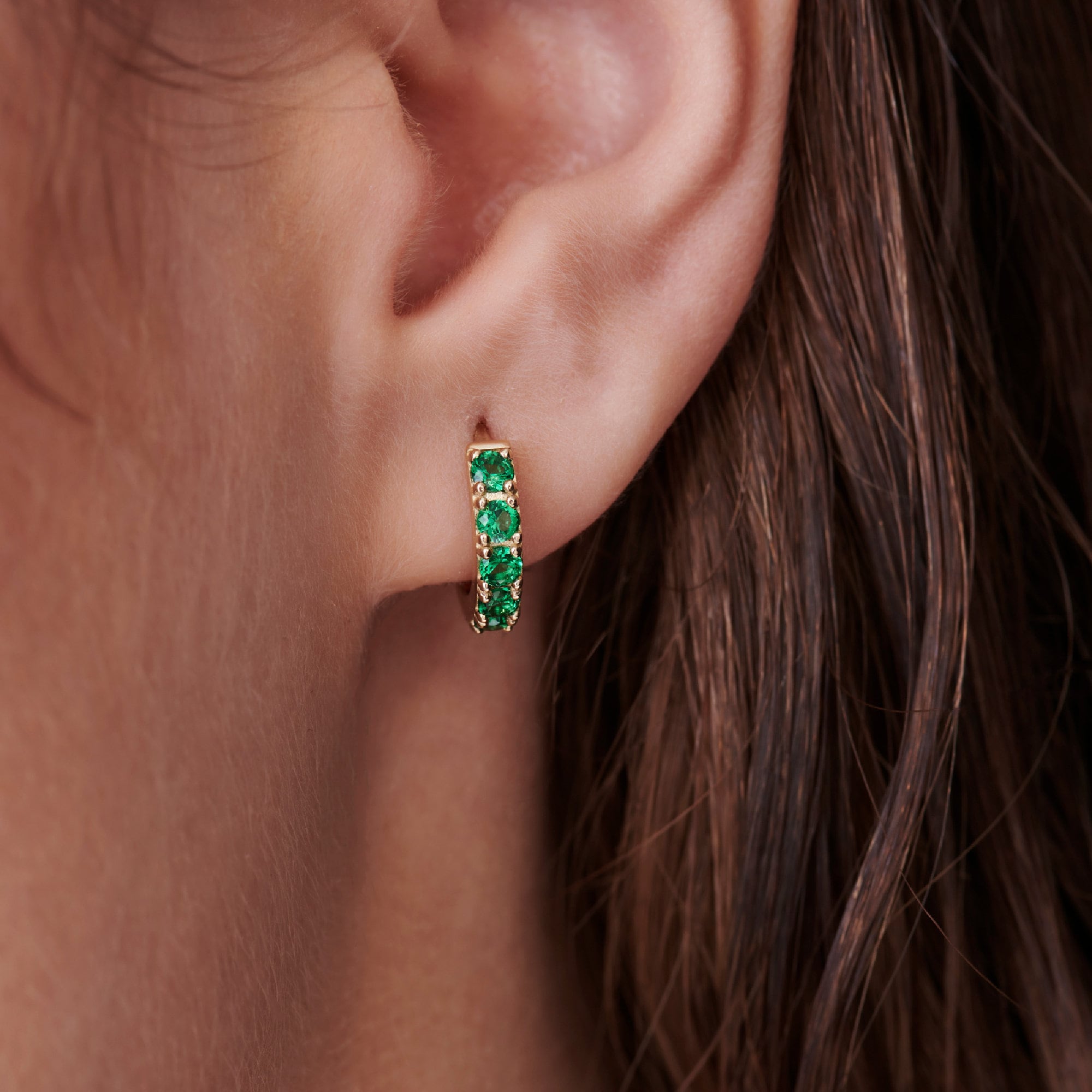 Emerald Hoop Earrings 14k Gold