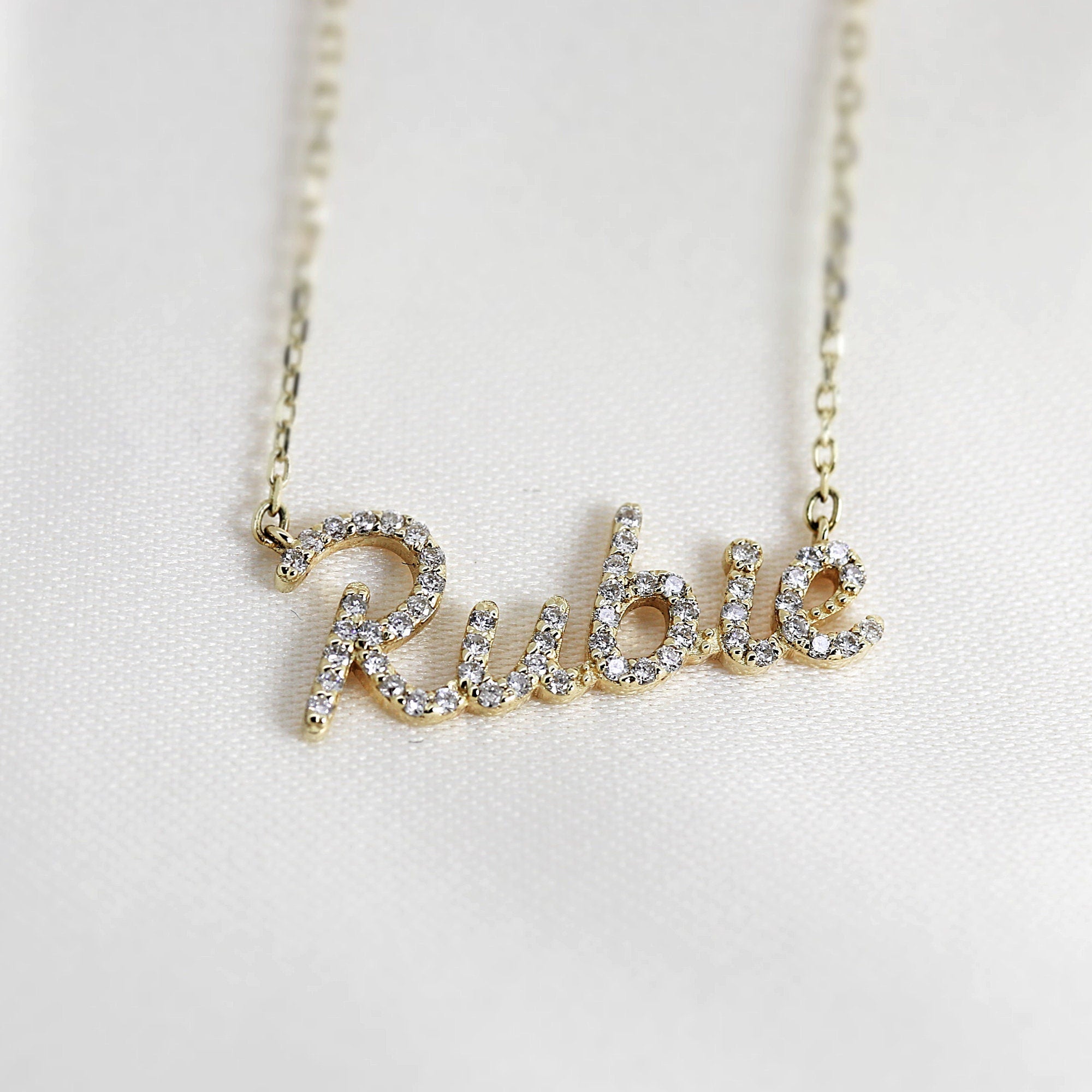 Diamond Name Necklace, 14k Personalized Nameplate Necklace