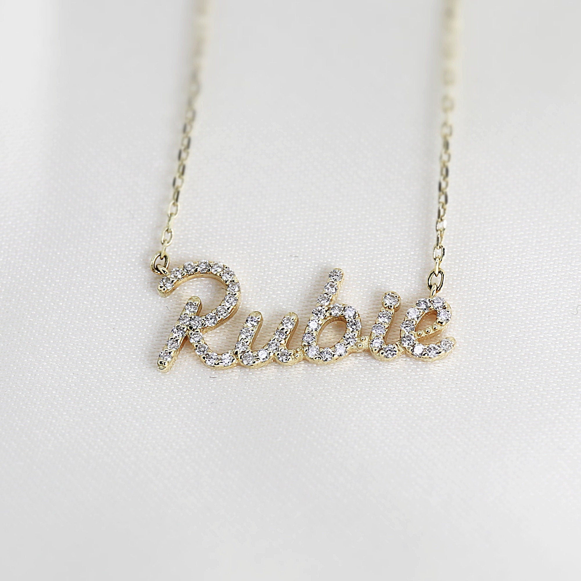 Diamond Name Necklace, 14k Personalized Nameplate Necklace