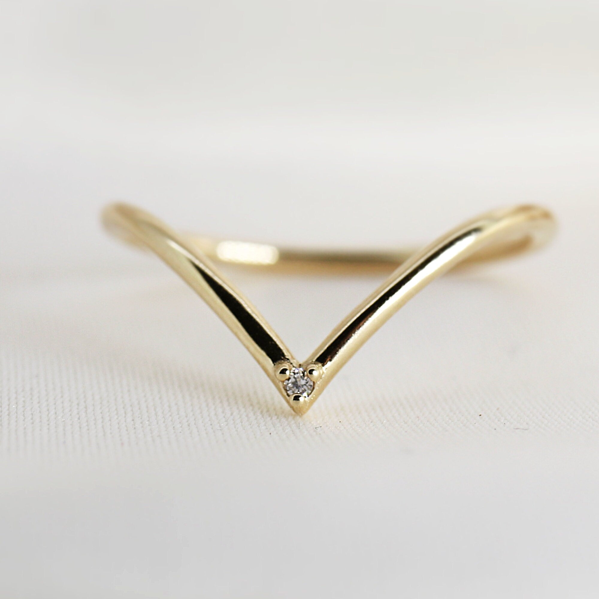 Big V Diamond Wedding Band, 14k Gold Chevron Ring