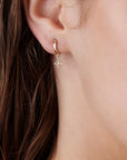 Diamond North Star Huggie Hoops, Dangling Starburst Hoop Earrings