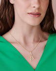 Gold Initial Necklace w cz, Personalized Big Letter Necklace, Personalized Bridesmaid Gift, Initial Pendant Necklace, Alphabet Pendant