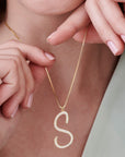 Gold Initial Necklace w cz, Personalized Big Letter Necklace, Personalized Bridesmaid Gift, Initial Pendant Necklace, Alphabet Pendant