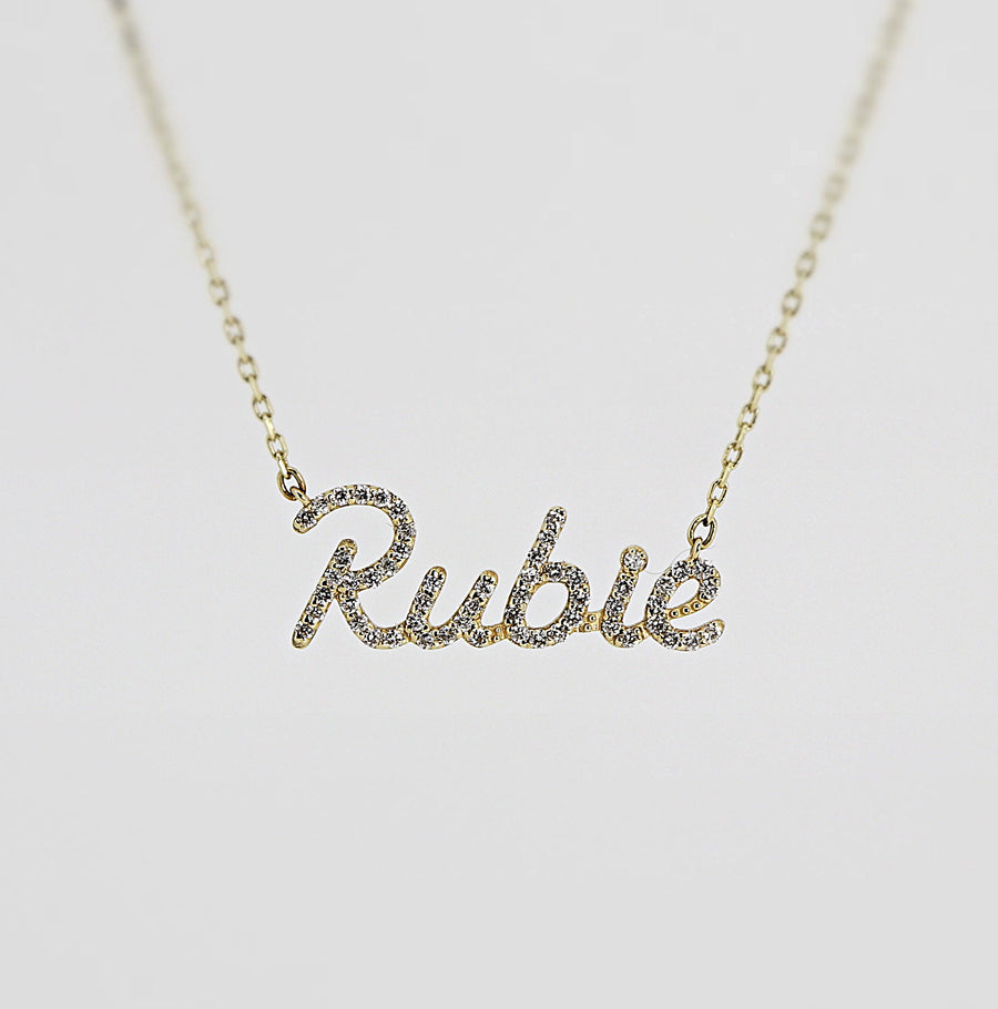 Diamond Name Necklace, 14k Personalized Nameplate Necklace