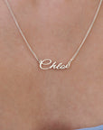 Sterling Silver Name Necklace w Curb Chain, Script Nameplate Necklace, Minimalist Name Necklace