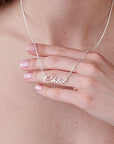 Sterling Silver Name Necklace w Curb Chain, Script Nameplate Necklace, Minimalist Name Necklace