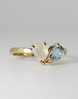 Toi et Moi Ring 14k Gold, Moonstone & Aquamarine Engagement Ring, You and Me Ring