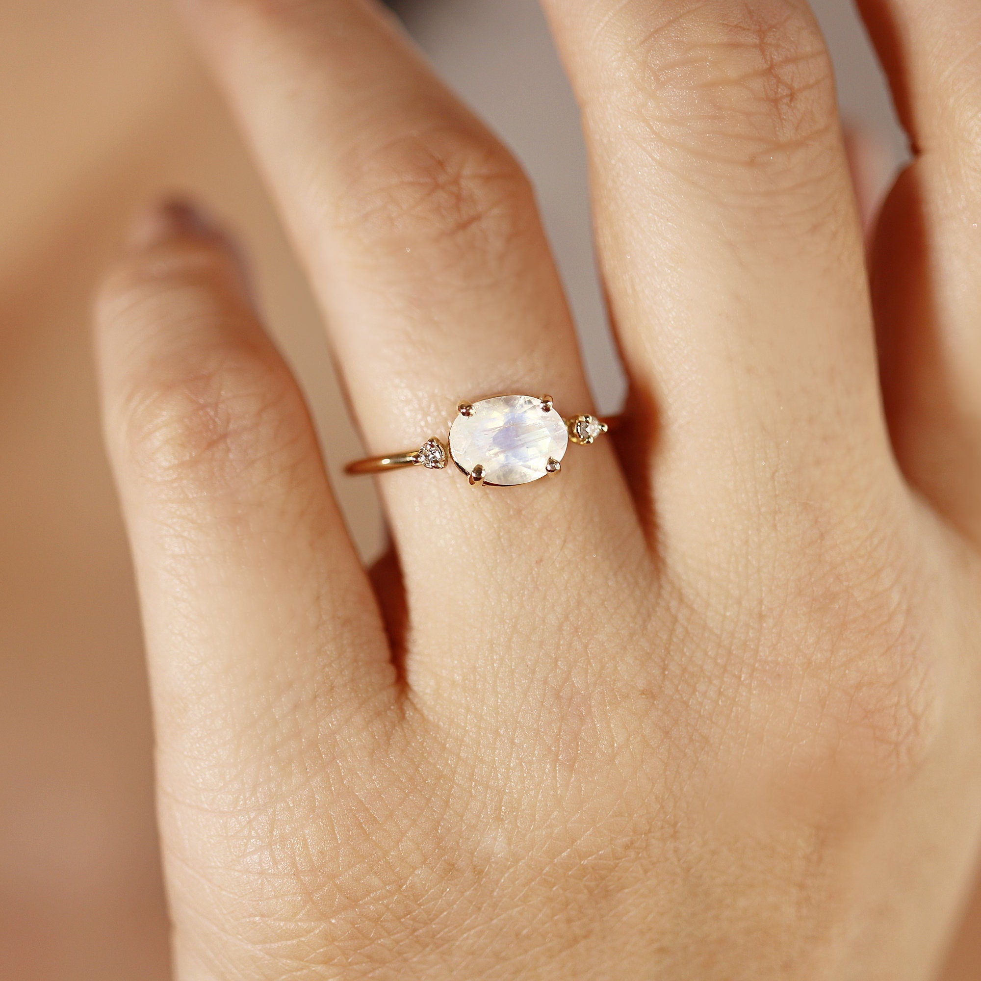 Moonstone Engagement Ring with Diamonds,