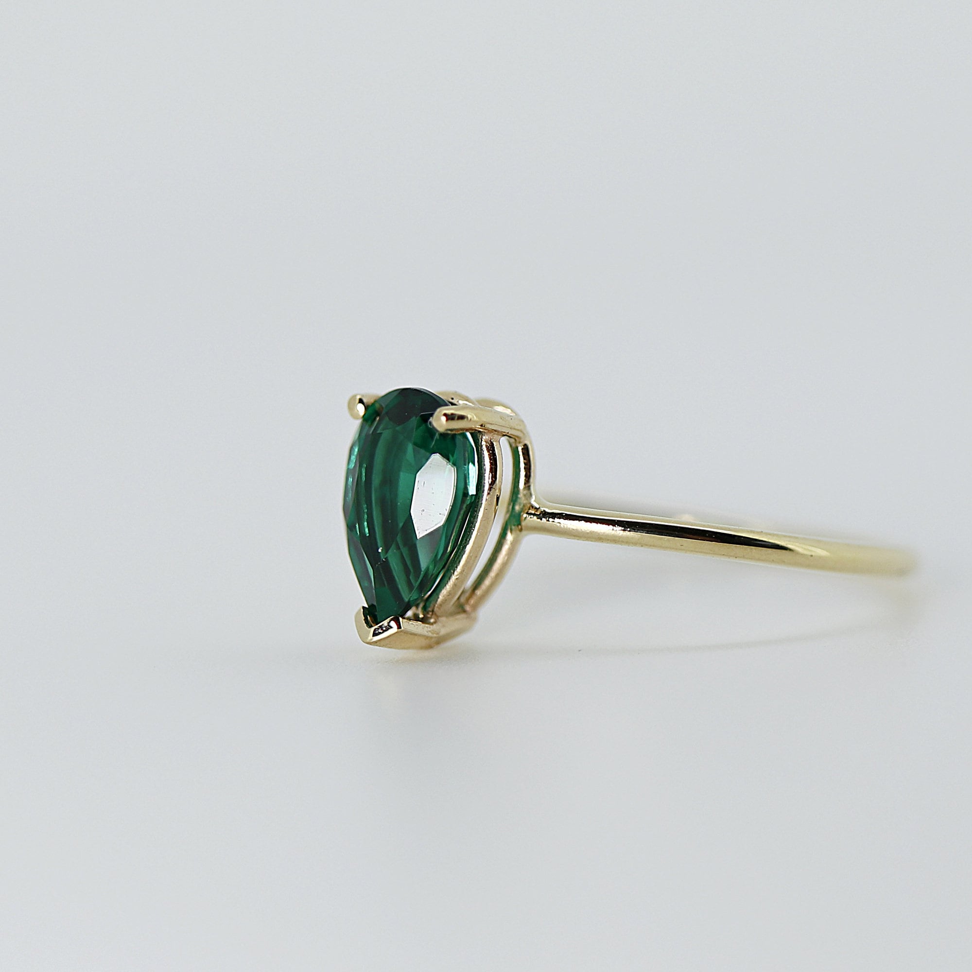 14k Gold Emerald Ring, Pear Cut Emerald Ring