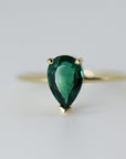 14k Gold Emerald Ring, Pear Cut Emerald Ring