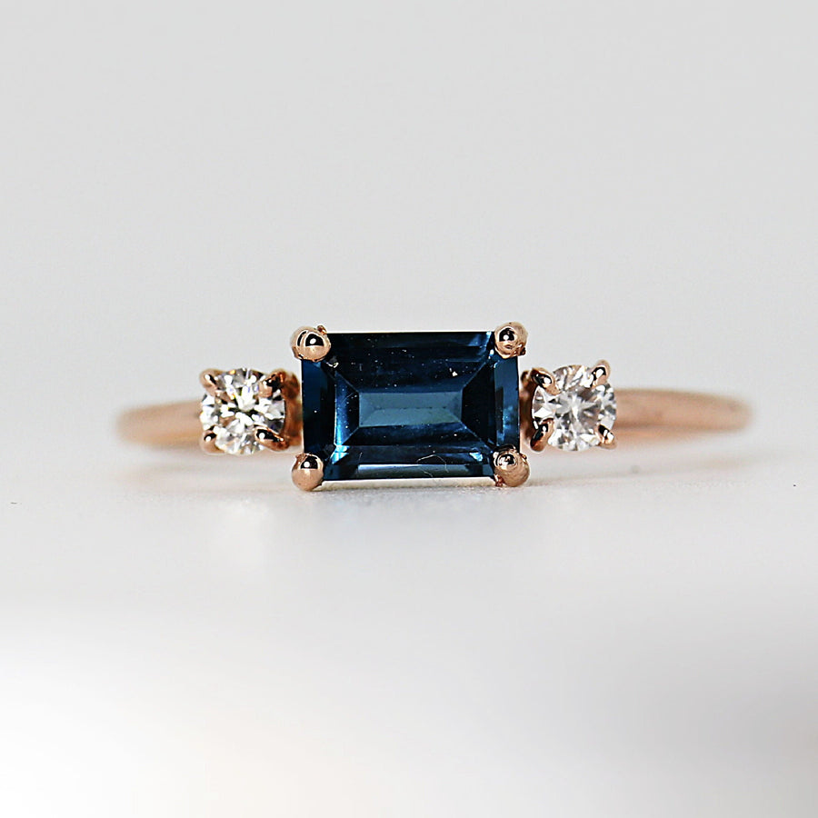 NEW! London Blue Topaz & Diamond Ring, Art Deco Minimalist Ring,  December Birthstone Ring, East West Ring, 4th Anniversary Gift