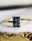 14k Gold Alexandrite Ring, Emerald Cut Alexandrite Ring