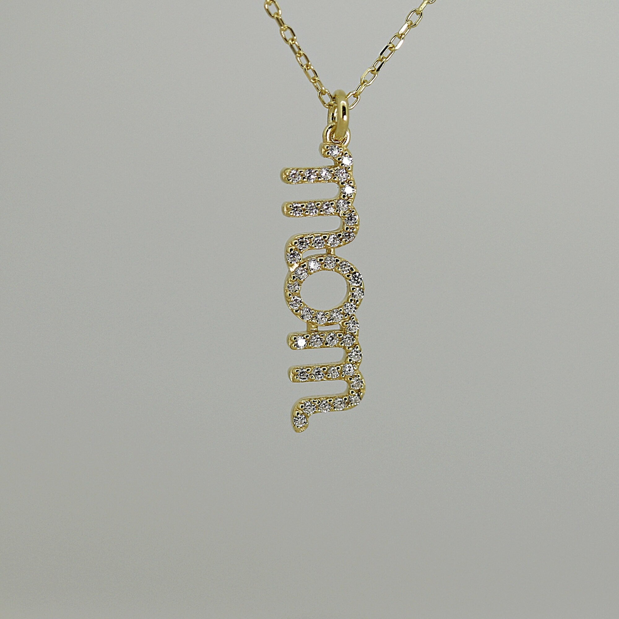 Pave Diamond Cz Mom Necklace in Sterling Silver, Gold or Rose Gold Vermeil