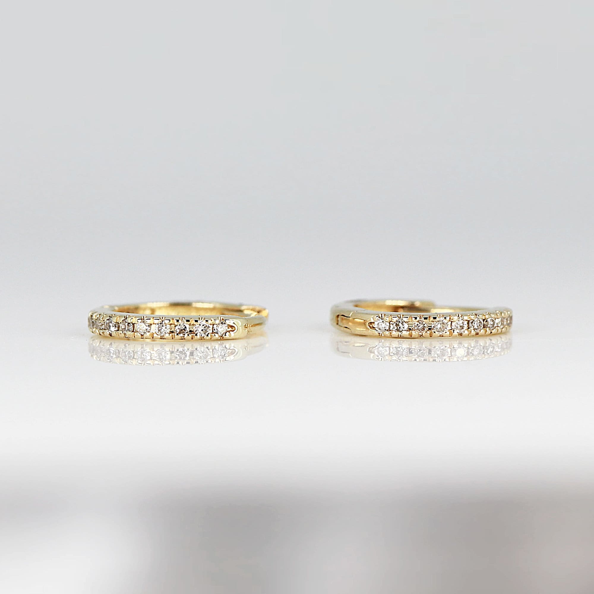 14k Solid Gold Diamond Huggie Hoops