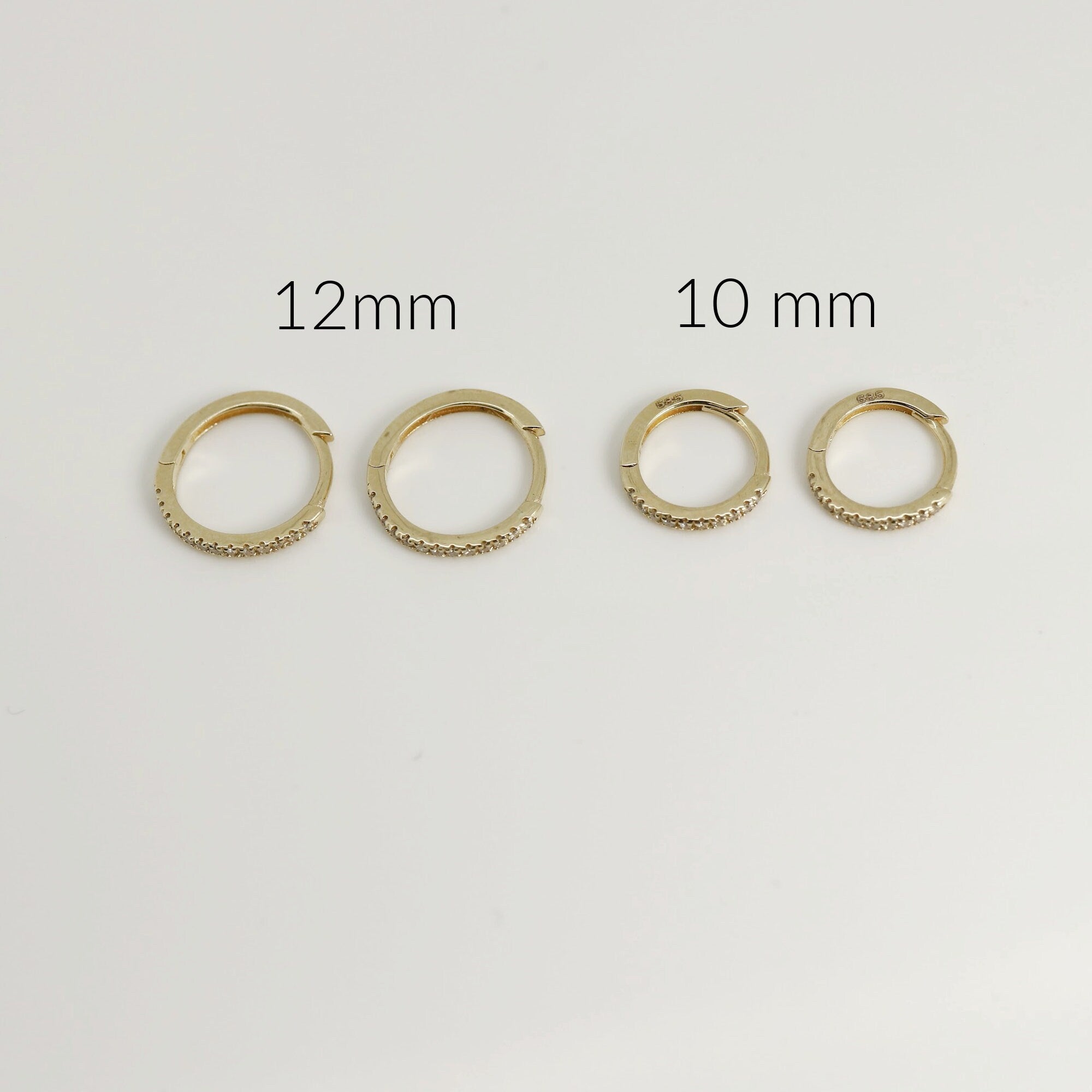 14k Solid Gold Diamond Huggie Hoops