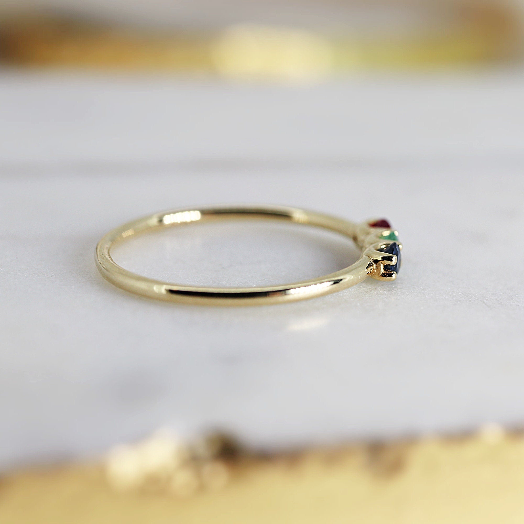 Dainty Three Stone Ring 14k Solid Gold, Sapphire, Ruby, Emerald Ring, Minimalist Ring, Colorful Gemstone Ring