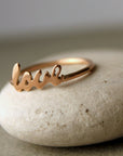 14k Gold Love Ring, Script Love Ring
