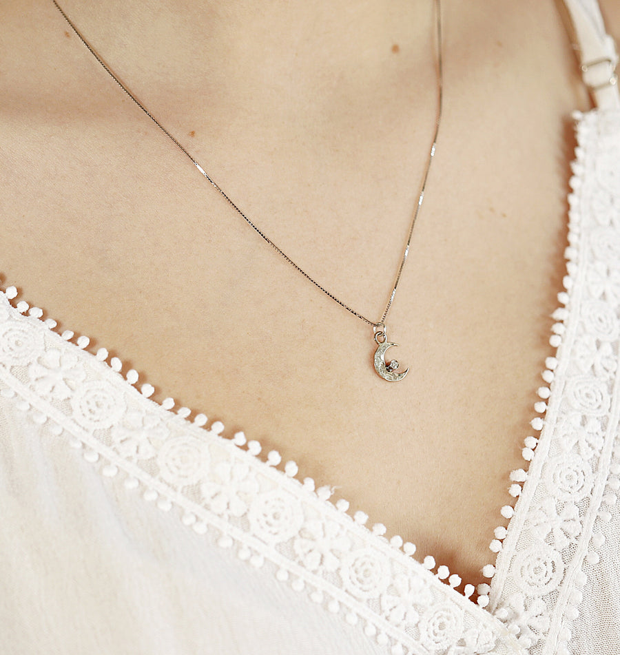 Moon with Diamond Necklace, 14k Solid Gold Moon Choker