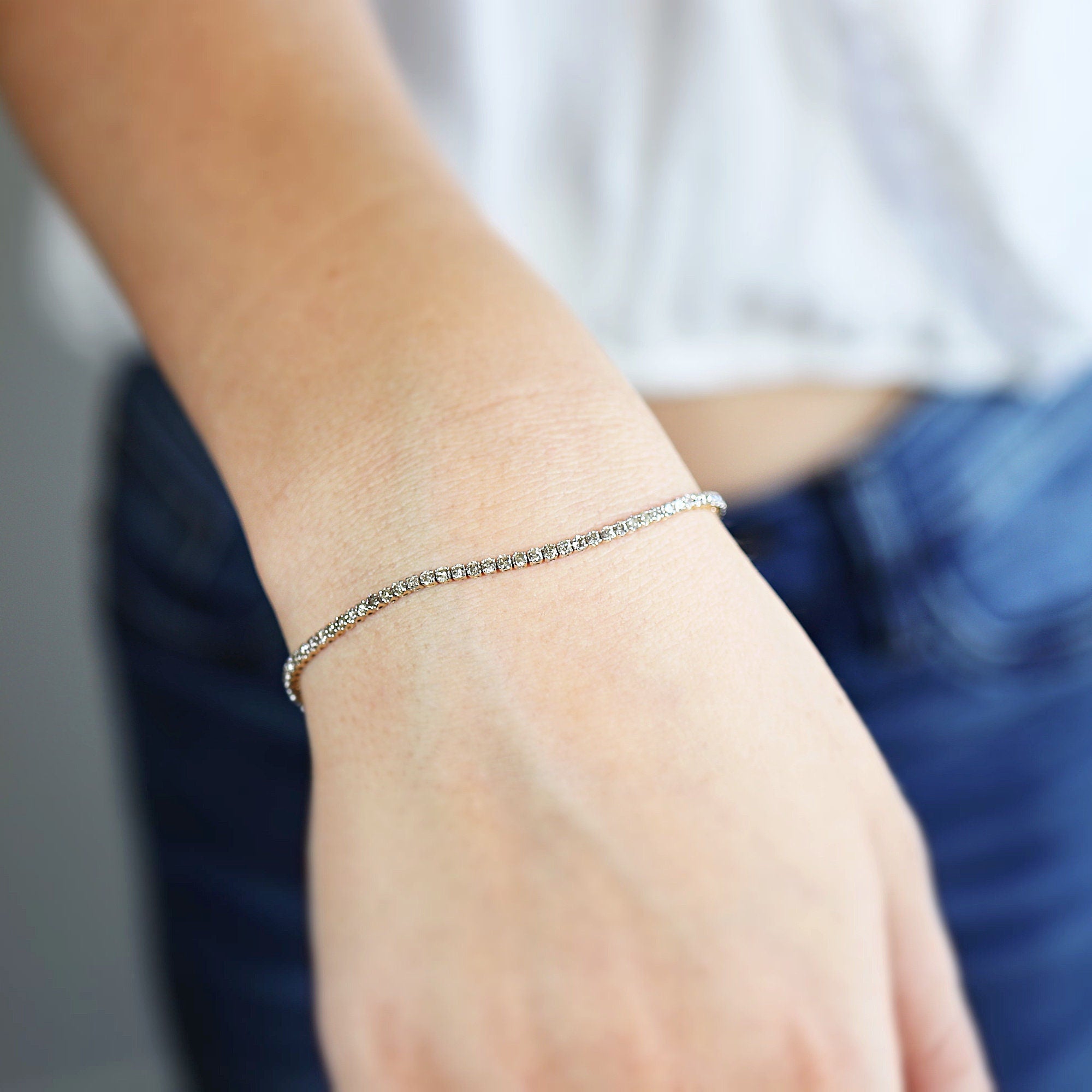 2 Ct Diamond Tennis Bracelet, 14k Yellow Gold Genuine Natural Diamond Bracelet