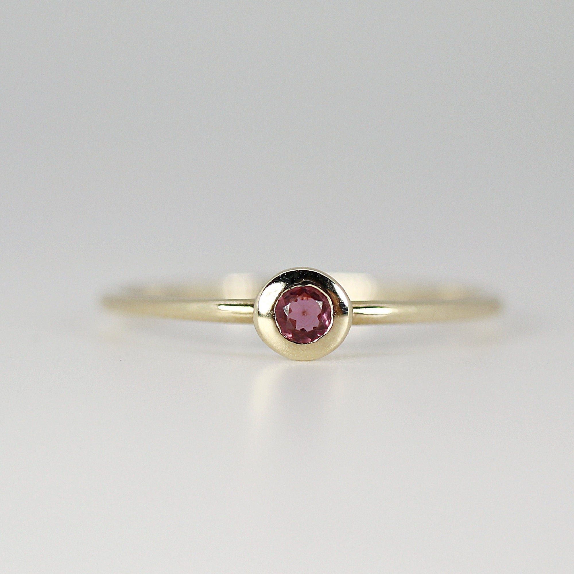 Birthstone Ring, Dainty Pink Tourmaline Ring, 14k Solid Gold Tourmaline Solitaire Ring, Dainty Promise Ring, Dainty Gold Ring