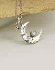 Moon with Diamond Necklace, 14k Solid Gold Moon Choker