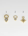 14k Gold Charm, Gold Earring Charm, Gold Huggie Charm, Add On Hoop Charm, North Star, Diamond, Pear Sapphire Charm, Sold As Single
