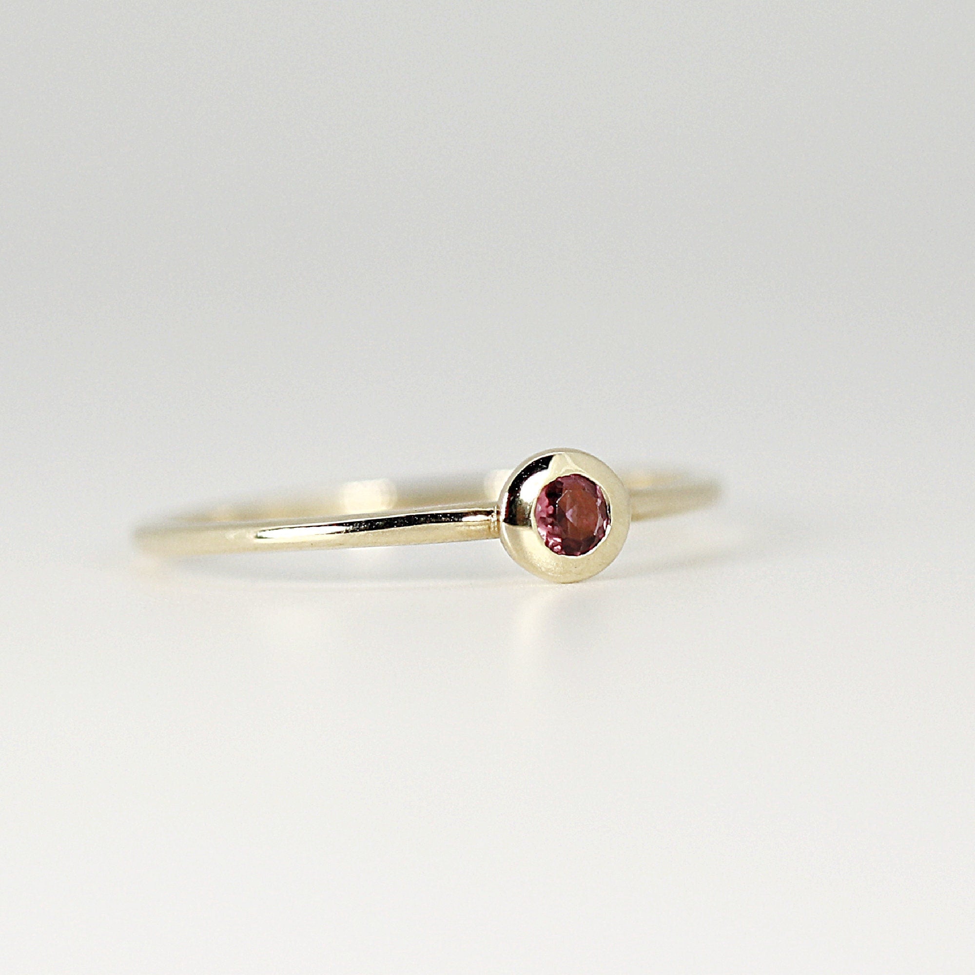 Birthstone Ring, Dainty Pink Tourmaline Ring, 14k Solid Gold Tourmaline Solitaire Ring, Dainty Promise Ring, Dainty Gold Ring