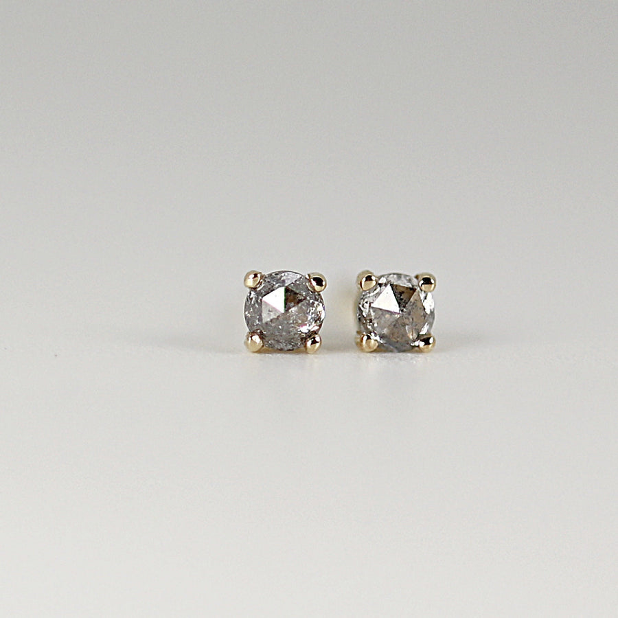 Tiny Rose Cut 2mm Salt and Pepper Diamond Earrings