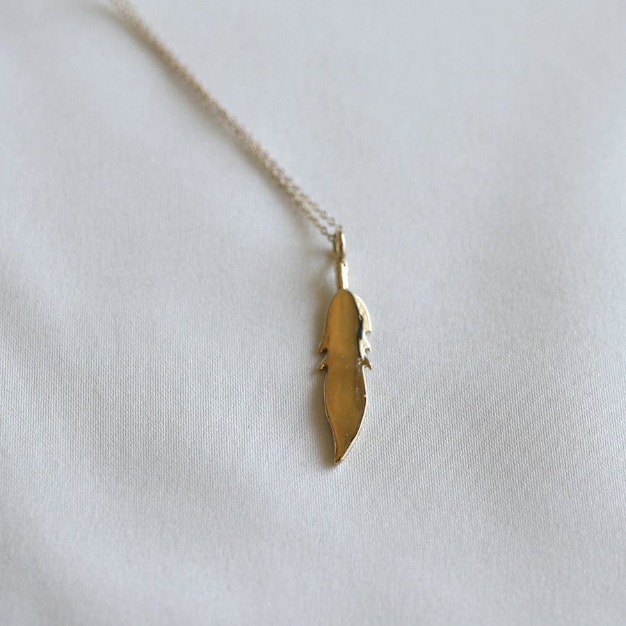 Feather Gold Necklace, 14k Solid Gold Feather Pendant, Meaningful Jewelry