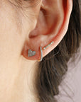 Diamond Bar Earrings, 14k Solid Gold Earrings, Modern Diamond Bar Stud Earrings, Second Hole Studs, Single Gift For Her, Geometric Earrings