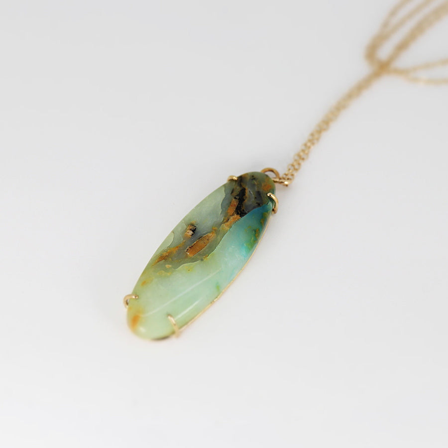 14k Gold Opal Necklace, Solid Gold Genuine Opal Necklace, Peruvian Blue Opal Pendant, October Birthstone Jewelry, Birthday Gift