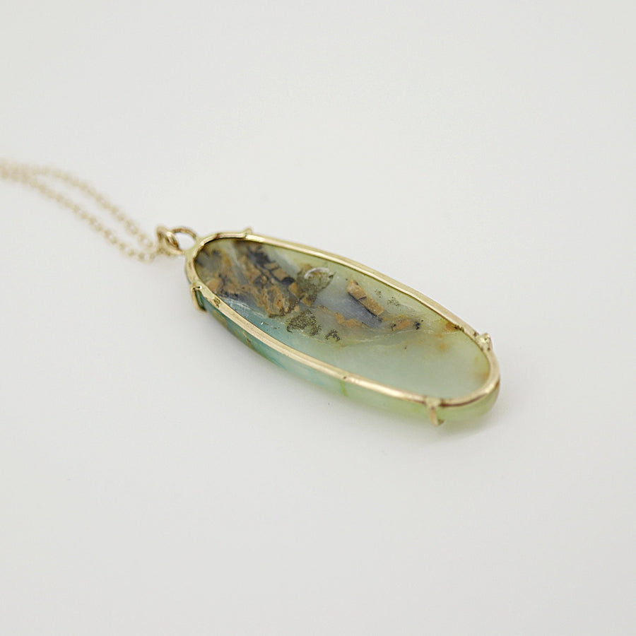 14k Gold Opal Necklace, Solid Gold Genuine Opal Necklace, Peruvian Blue Opal Pendant, October Birthstone Jewelry, Birthday Gift