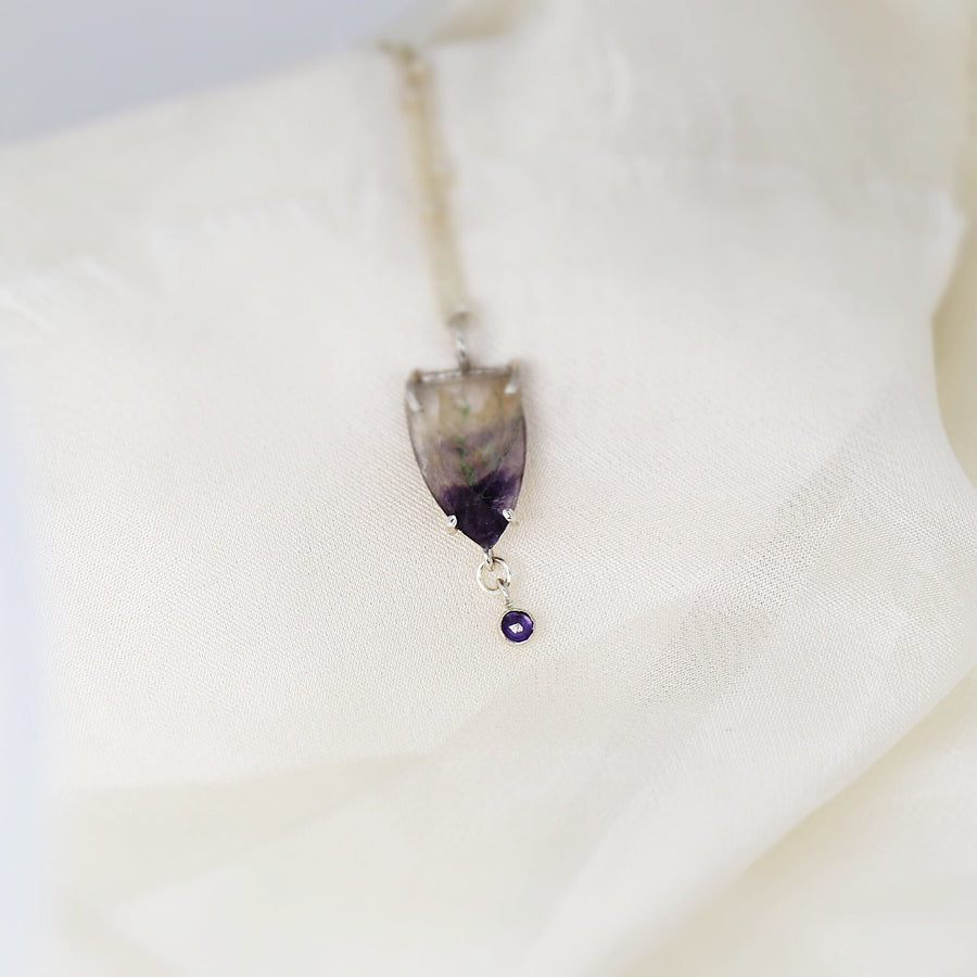 Blue John Gemstone Pendant, Sterling Silver Prong Purple Gemstone Necklace