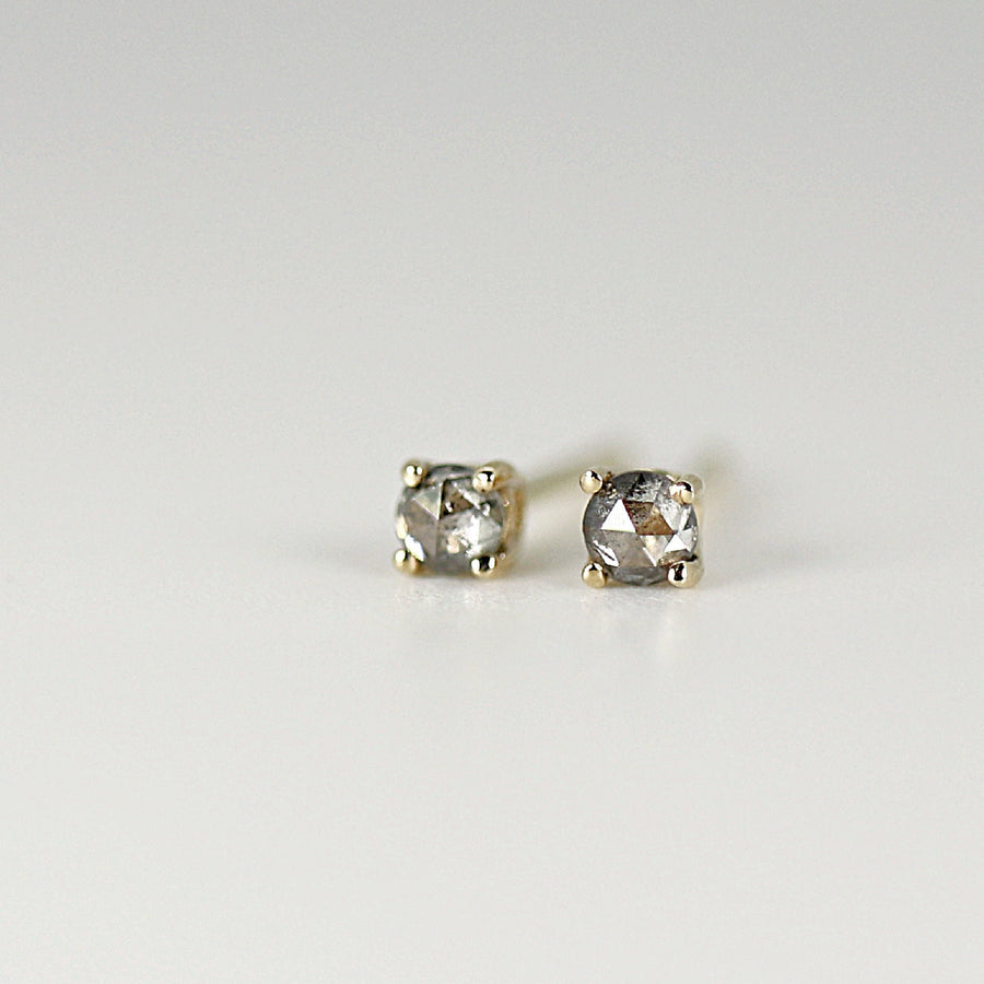 Tiny Rose Cut 2mm Salt and Pepper Diamond Earrings
