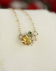 14k Gold Multi Gemstone Necklace: Citrine, Opal, Green Tourmaline and Diamond